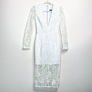 𝅺nicholas Deep V Neck Long Sleeve Lace Midi Dress Sz 0